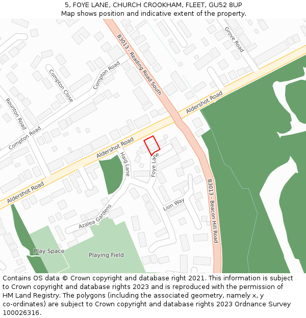 5, FOYE LANE, CHURCH CROOKHAM, FLEET, GU52 8UP: Location map and indicative extent of plot