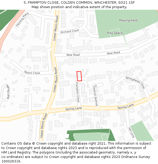 5, FRAMPTON CLOSE, COLDEN COMMON, WINCHESTER, SO21 1SF: Location map and indicative extent of plot