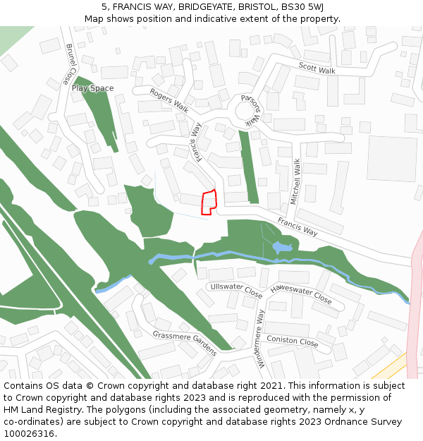 5, FRANCIS WAY, BRIDGEYATE, BRISTOL, BS30 5WJ: Location map and indicative extent of plot