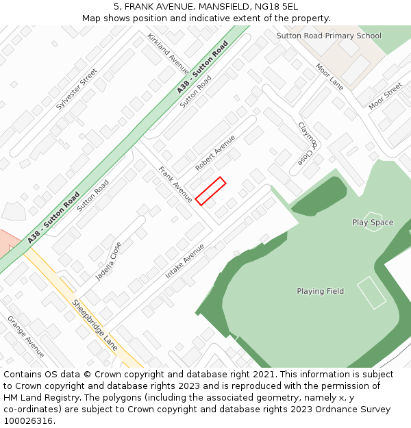5, FRANK AVENUE, MANSFIELD, NG18 5EL: Location map and indicative extent of plot