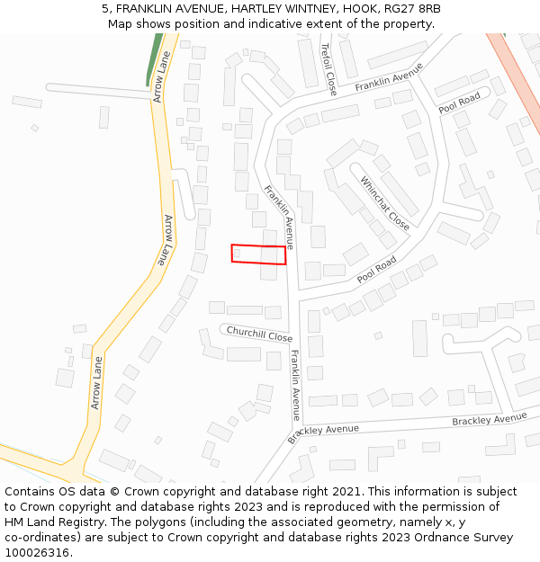 5, FRANKLIN AVENUE, HARTLEY WINTNEY, HOOK, RG27 8RB: Location map and indicative extent of plot