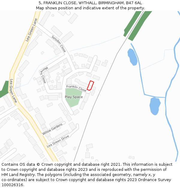 5, FRANKLIN CLOSE, WYTHALL, BIRMINGHAM, B47 6AL: Location map and indicative extent of plot