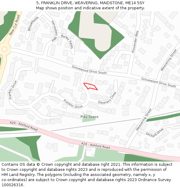 5, FRANKLIN DRIVE, WEAVERING, MAIDSTONE, ME14 5SY: Location map and indicative extent of plot