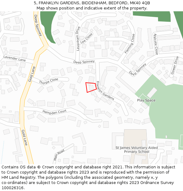 5, FRANKLYN GARDENS, BIDDENHAM, BEDFORD, MK40 4QB: Location map and indicative extent of plot