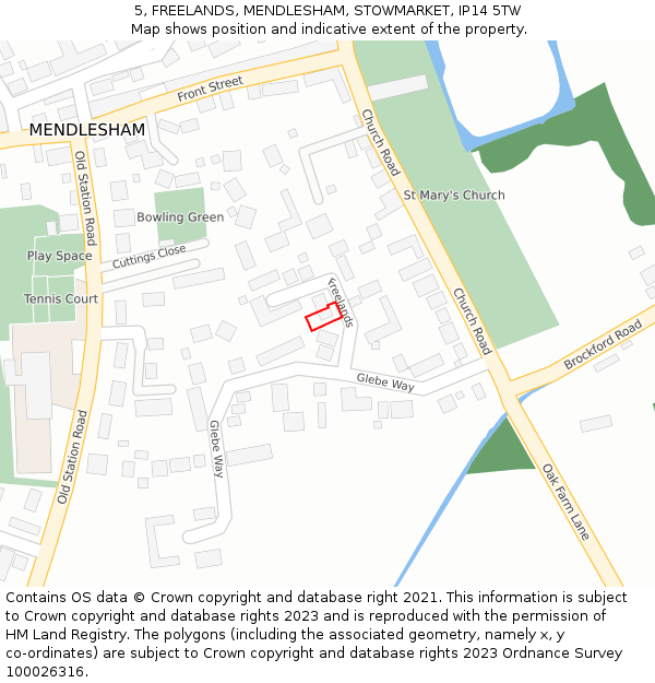 5, FREELANDS, MENDLESHAM, STOWMARKET, IP14 5TW: Location map and indicative extent of plot