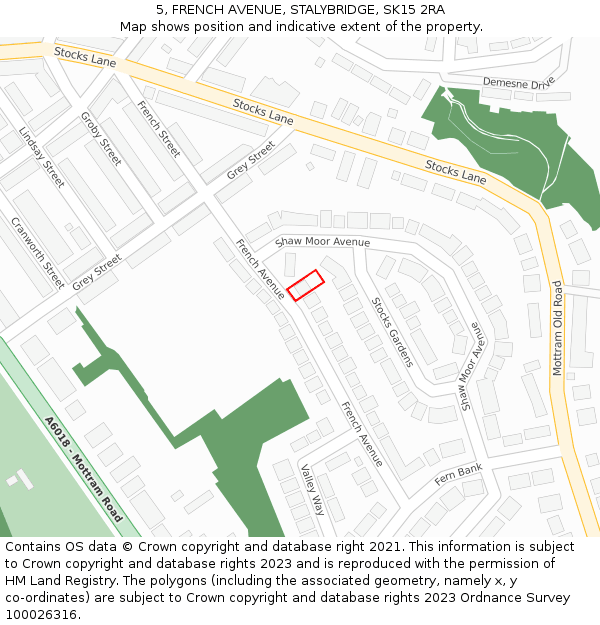 5, FRENCH AVENUE, STALYBRIDGE, SK15 2RA: Location map and indicative extent of plot