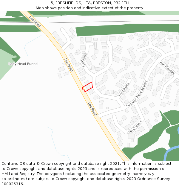 5, FRESHFIELDS, LEA, PRESTON, PR2 1TH: Location map and indicative extent of plot