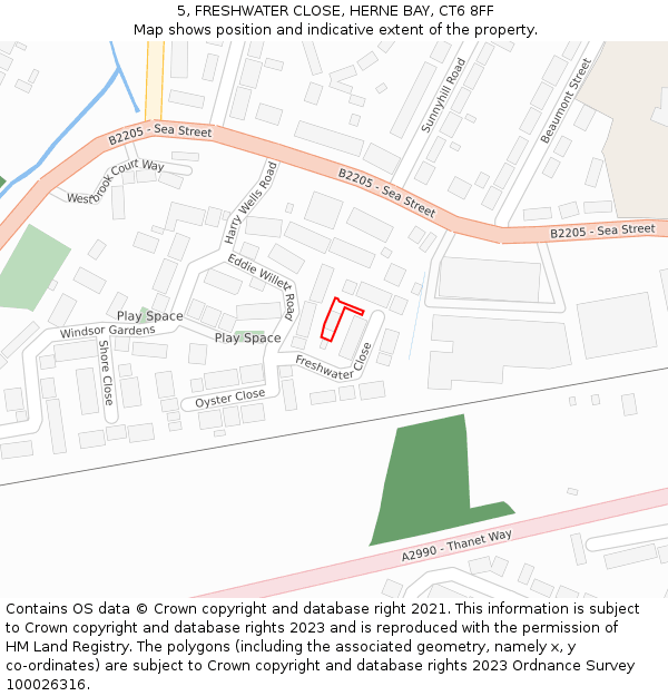 5, FRESHWATER CLOSE, HERNE BAY, CT6 8FF: Location map and indicative extent of plot