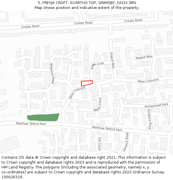 5, FREYJA CROFT, SCARTHO TOP, GRIMSBY, DN33 3RN: Location map and indicative extent of plot
