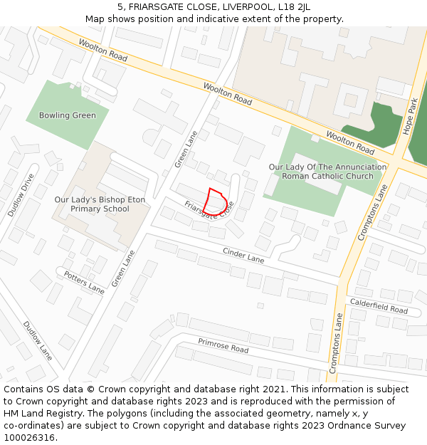 5, FRIARSGATE CLOSE, LIVERPOOL, L18 2JL: Location map and indicative extent of plot