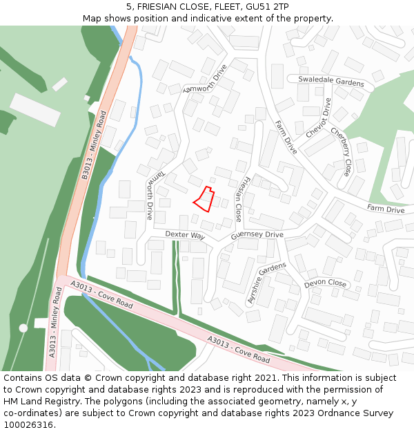 5, FRIESIAN CLOSE, FLEET, GU51 2TP: Location map and indicative extent of plot