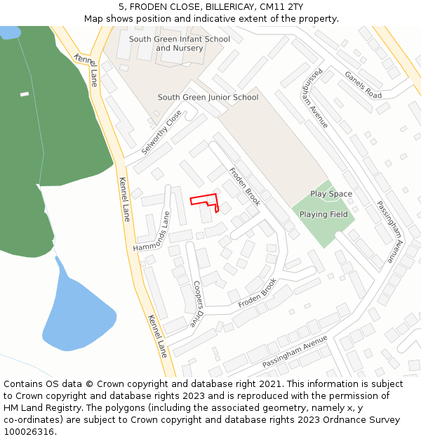 5, FRODEN CLOSE, BILLERICAY, CM11 2TY: Location map and indicative extent of plot