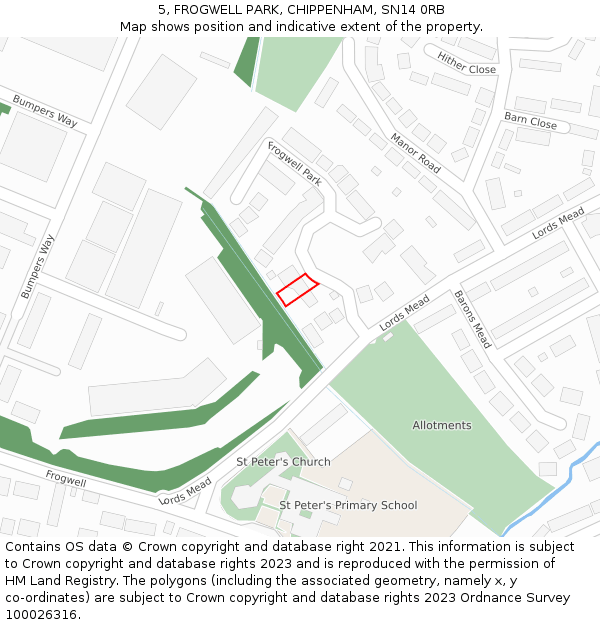 5, FROGWELL PARK, CHIPPENHAM, SN14 0RB: Location map and indicative extent of plot