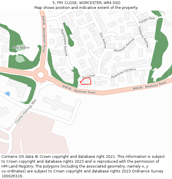 5, FRY CLOSE, WORCESTER, WR4 0SD: Location map and indicative extent of plot