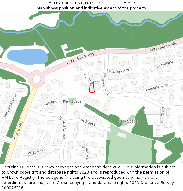 5, FRY CRESCENT, BURGESS HILL, RH15 8TP: Location map and indicative extent of plot