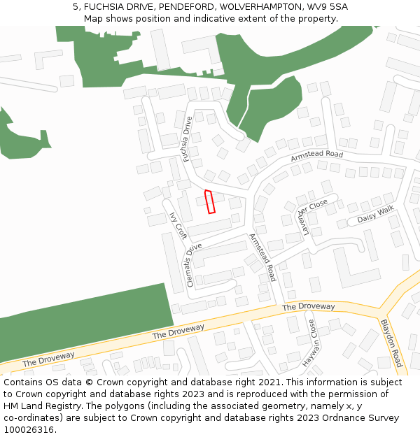 5, FUCHSIA DRIVE, PENDEFORD, WOLVERHAMPTON, WV9 5SA: Location map and indicative extent of plot