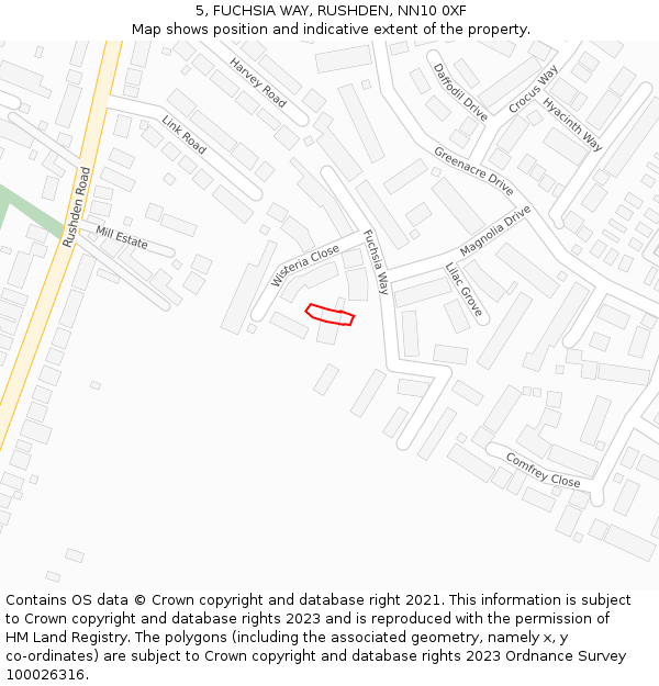 5, FUCHSIA WAY, RUSHDEN, NN10 0XF: Location map and indicative extent of plot