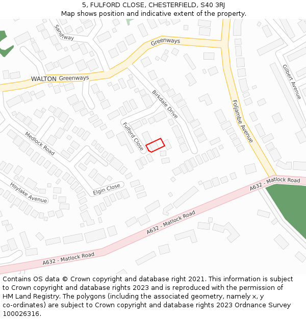 5, FULFORD CLOSE, CHESTERFIELD, S40 3RJ: Location map and indicative extent of plot