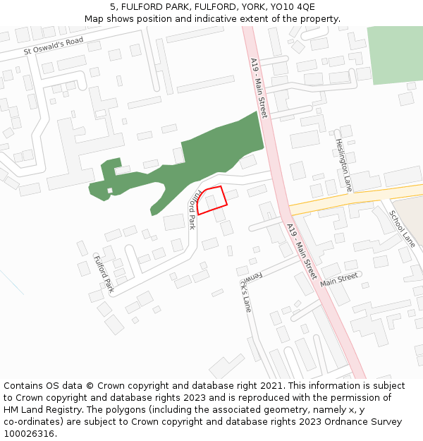 5, FULFORD PARK, FULFORD, YORK, YO10 4QE: Location map and indicative extent of plot