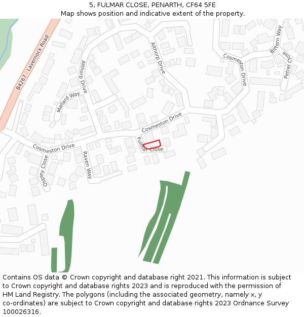 5, FULMAR CLOSE, PENARTH, CF64 5FE: Location map and indicative extent of plot