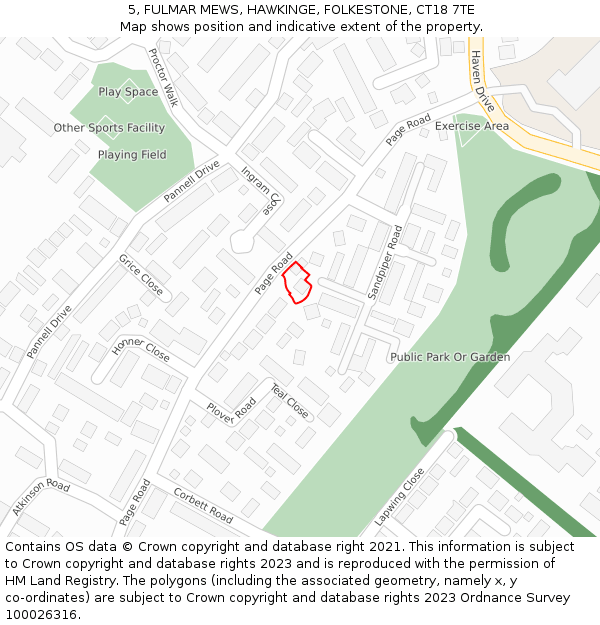 5, FULMAR MEWS, HAWKINGE, FOLKESTONE, CT18 7TE: Location map and indicative extent of plot