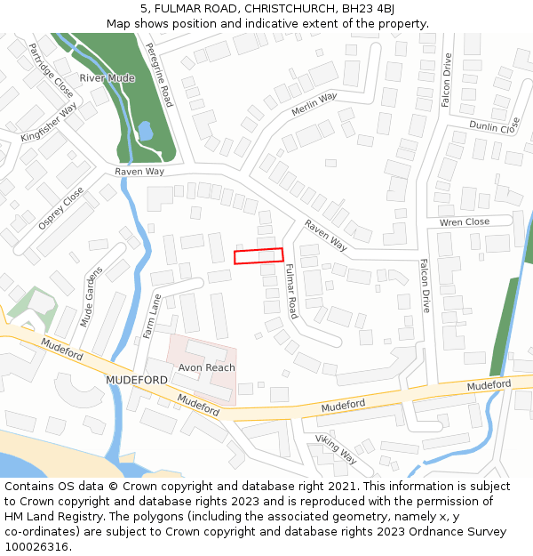 5, FULMAR ROAD, CHRISTCHURCH, BH23 4BJ: Location map and indicative extent of plot