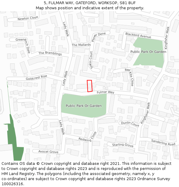 5, FULMAR WAY, GATEFORD, WORKSOP, S81 8UF: Location map and indicative extent of plot