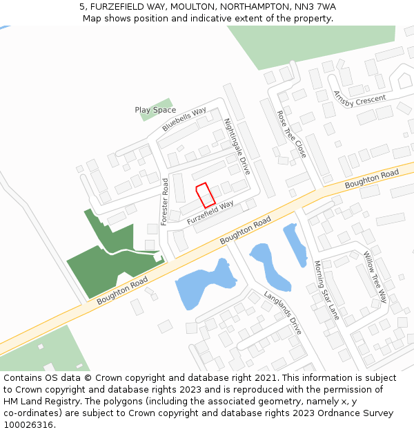 5, FURZEFIELD WAY, MOULTON, NORTHAMPTON, NN3 7WA: Location map and indicative extent of plot
