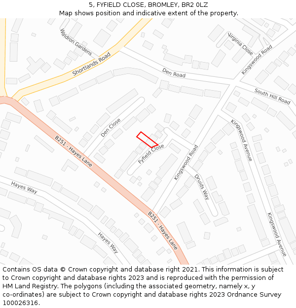 5, FYFIELD CLOSE, BROMLEY, BR2 0LZ: Location map and indicative extent of plot