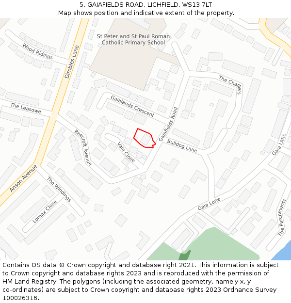 5, GAIAFIELDS ROAD, LICHFIELD, WS13 7LT: Location map and indicative extent of plot