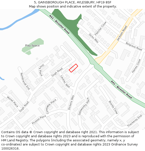 5, GAINSBOROUGH PLACE, AYLESBURY, HP19 8SF: Location map and indicative extent of plot