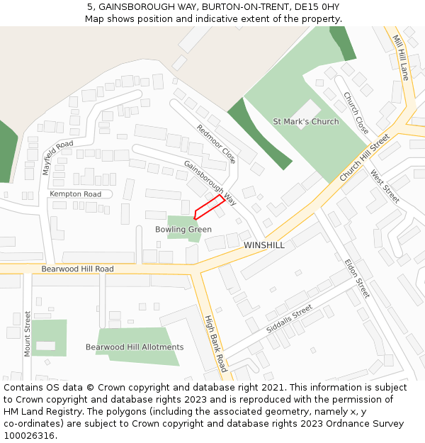 5, GAINSBOROUGH WAY, BURTON-ON-TRENT, DE15 0HY: Location map and indicative extent of plot