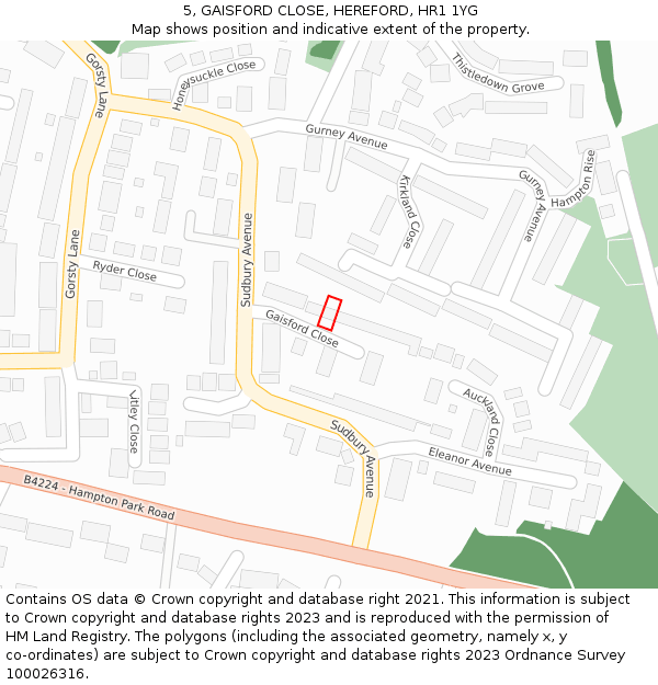 5, GAISFORD CLOSE, HEREFORD, HR1 1YG: Location map and indicative extent of plot
