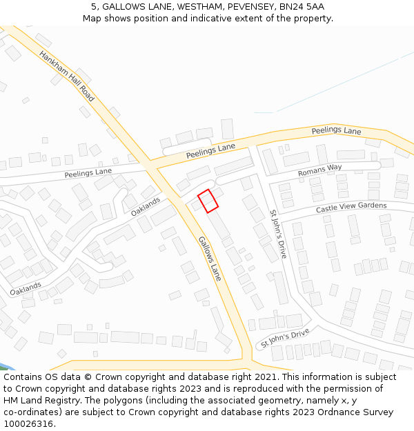 5, GALLOWS LANE, WESTHAM, PEVENSEY, BN24 5AA: Location map and indicative extent of plot