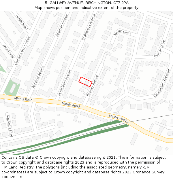 5, GALLWEY AVENUE, BIRCHINGTON, CT7 9PA: Location map and indicative extent of plot