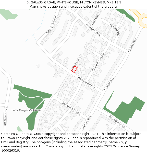 5, GALWAY GROVE, WHITEHOUSE, MILTON KEYNES, MK8 1BN: Location map and indicative extent of plot