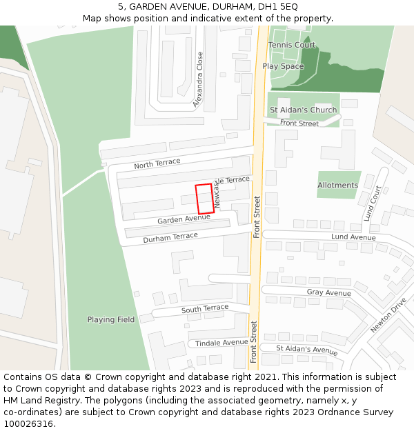 5, GARDEN AVENUE, DURHAM, DH1 5EQ: Location map and indicative extent of plot