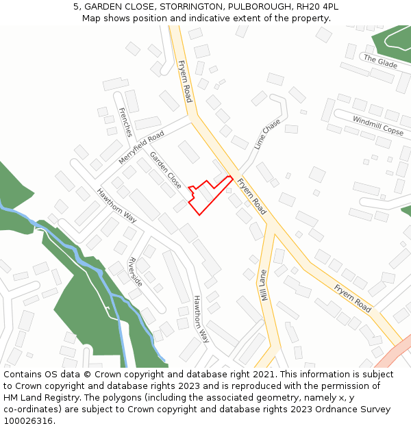 5, GARDEN CLOSE, STORRINGTON, PULBOROUGH, RH20 4PL: Location map and indicative extent of plot