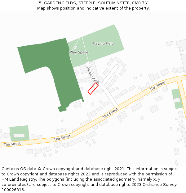 5, GARDEN FIELDS, STEEPLE, SOUTHMINSTER, CM0 7JY: Location map and indicative extent of plot