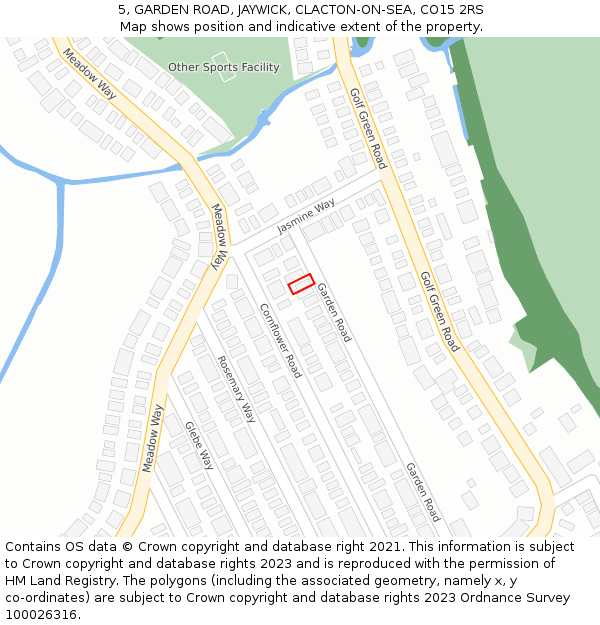 5, GARDEN ROAD, JAYWICK, CLACTON-ON-SEA, CO15 2RS: Location map and indicative extent of plot