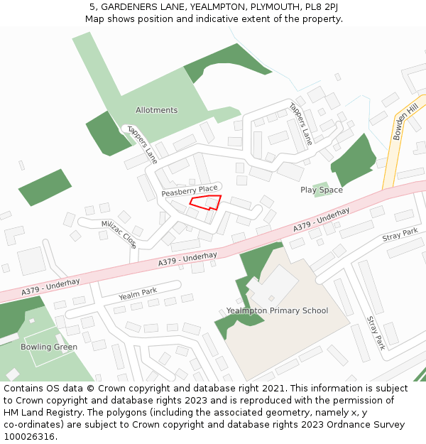 5, GARDENERS LANE, YEALMPTON, PLYMOUTH, PL8 2PJ: Location map and indicative extent of plot