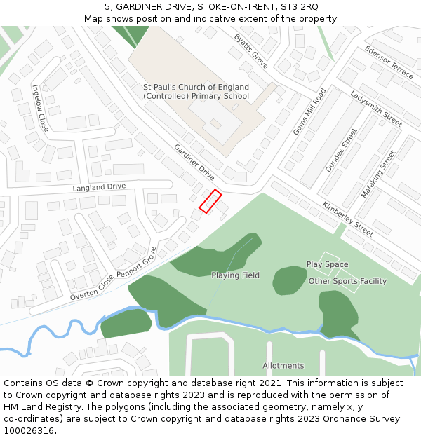 5, GARDINER DRIVE, STOKE-ON-TRENT, ST3 2RQ: Location map and indicative extent of plot