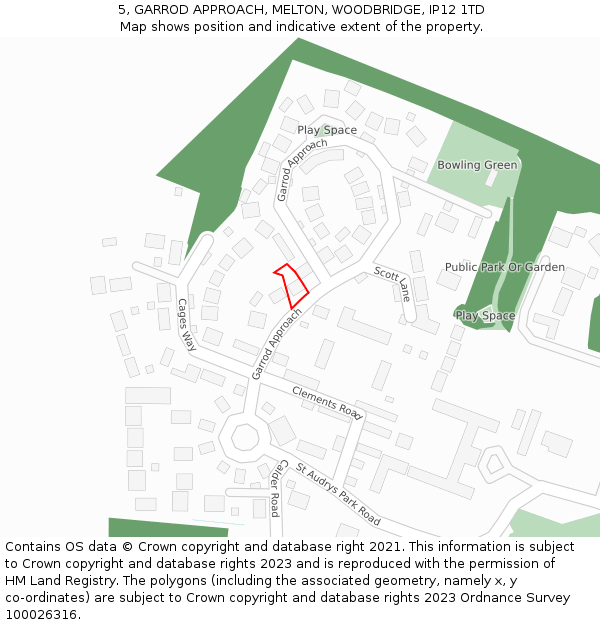 5, GARROD APPROACH, MELTON, WOODBRIDGE, IP12 1TD: Location map and indicative extent of plot