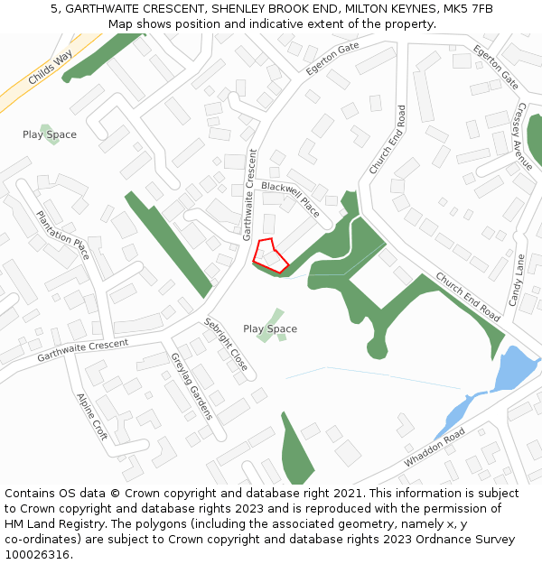 5, GARTHWAITE CRESCENT, SHENLEY BROOK END, MILTON KEYNES, MK5 7FB: Location map and indicative extent of plot