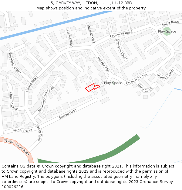 5, GARVEY WAY, HEDON, HULL, HU12 8RD: Location map and indicative extent of plot