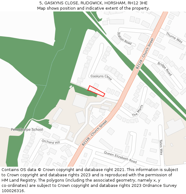 5, GASKYNS CLOSE, RUDGWICK, HORSHAM, RH12 3HE: Location map and indicative extent of plot