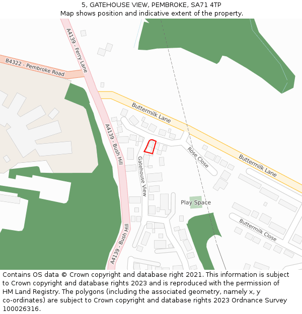 5, GATEHOUSE VIEW, PEMBROKE, SA71 4TP: Location map and indicative extent of plot