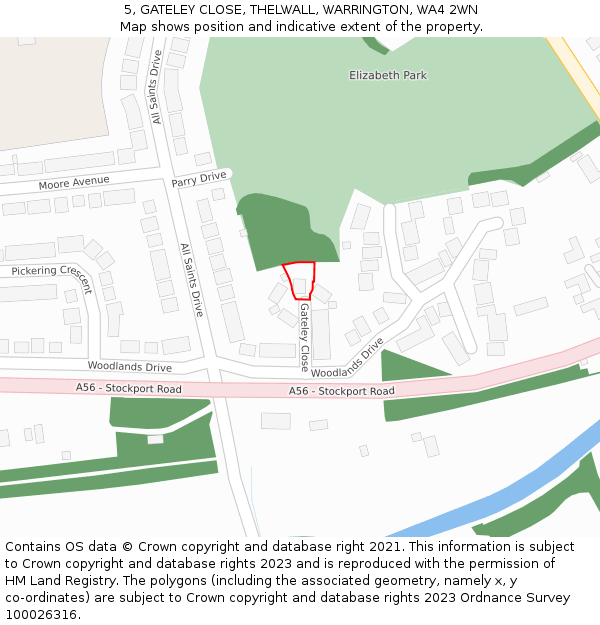 5, GATELEY CLOSE, THELWALL, WARRINGTON, WA4 2WN: Location map and indicative extent of plot