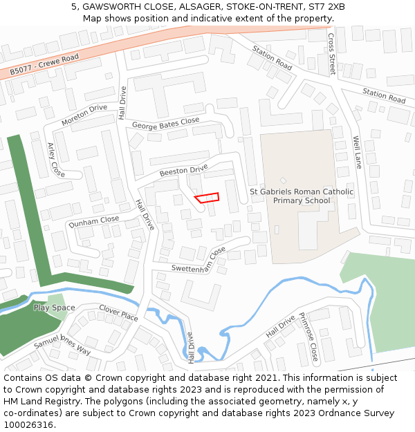 5, GAWSWORTH CLOSE, ALSAGER, STOKE-ON-TRENT, ST7 2XB: Location map and indicative extent of plot