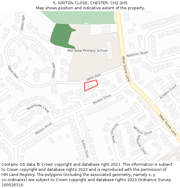 5, GAYTON CLOSE, CHESTER, CH2 2HS: Location map and indicative extent of plot